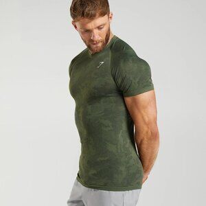 COPY - GYMSHARK GEO SEAMLESS T-SHIRT CORE OLIVE/BLACK NWT MEDIUM